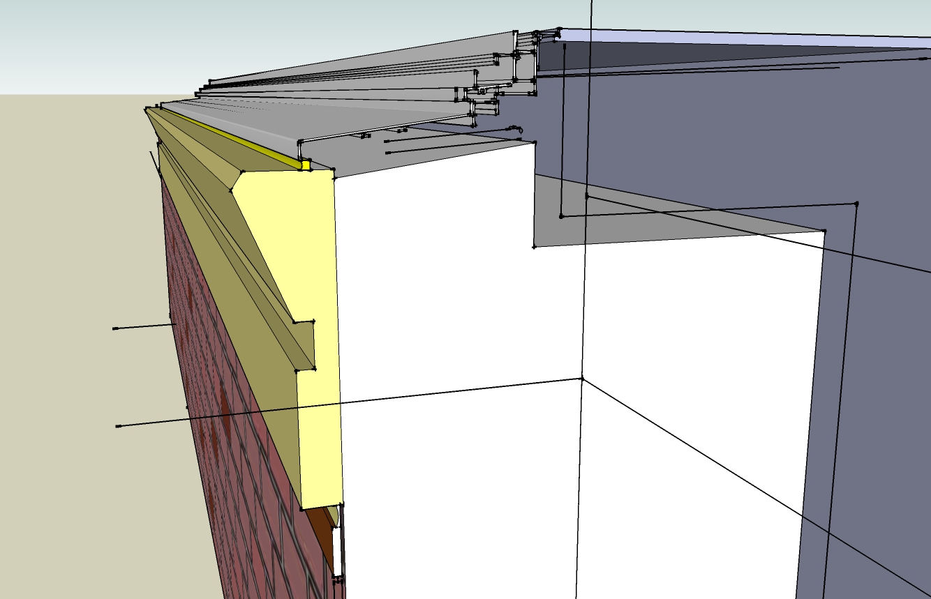 サッシ水切り 化粧モール断面取合い 現場施工図とsketchup サッシ水切り 化粧モール断面取合い 現場施工図とsketchup