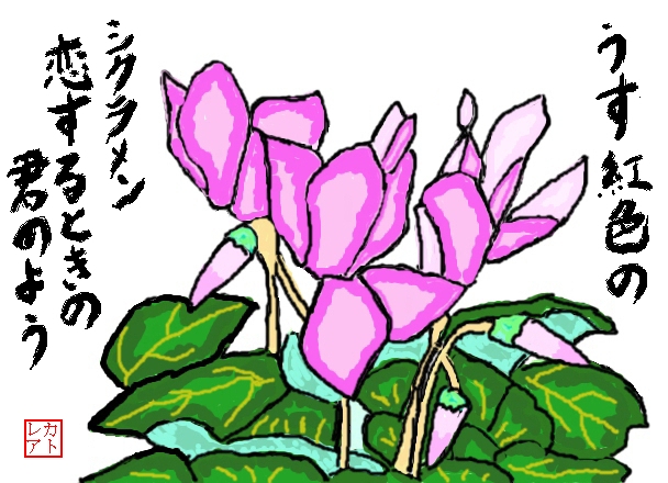 絵手紙・・・シクラメン・・・（篝火花）・・・桜草科_f0124098_12501497.jpg