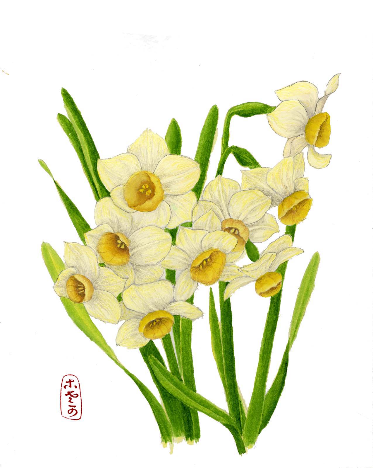 グラスアート 水仙 LOT.9瀬田 美晴 水仙図 ｜ 京都学生アートオークション