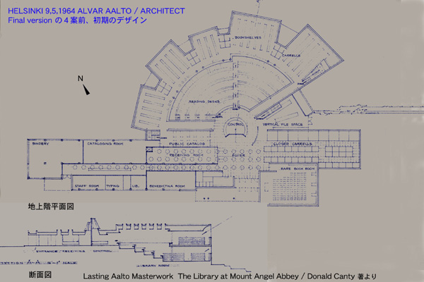 65-Mt Angel 修道院図書館  Mt Angel Abbey Libr. (1965~70) A. AALTO / St. Benedict Oregon USA  No.1/64_c0044801_22274682.jpg