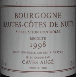 Bourgogne Hautes Côtes de Nuits 1998 Caves Augé : 歳々年々人不同、食亦然。