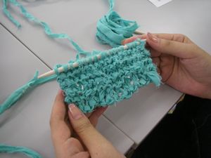 MOTTAINAI学科:布を裂いて編むコースター作り_e0105047_12381799.jpg