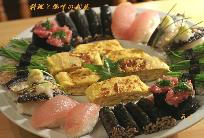 創作鰻寿司(巻き物)／ヘルシー握り寿司　リクエスト料理です。_b0033423_10583428.jpg