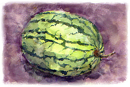 ハガキ絵 小玉スイカ 水々彩々 流れのままに