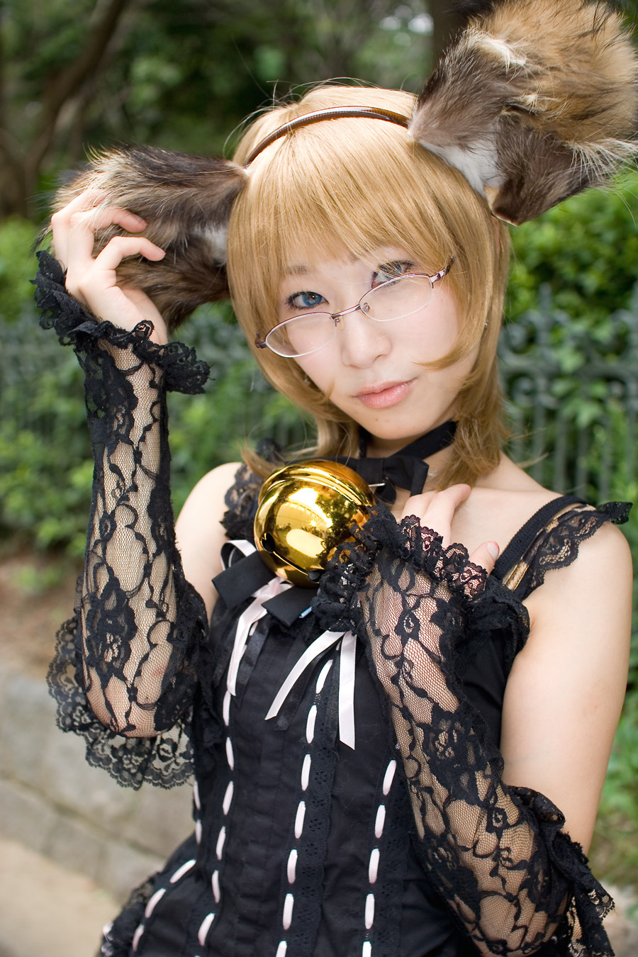Safebooru - animal ears bell blonde hair cosplay dog ears dress glasses ...