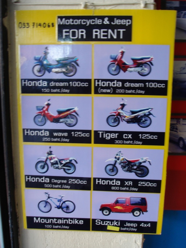 タイ チェンライのレンタルバイク値段表 だまされたっていいんだよ