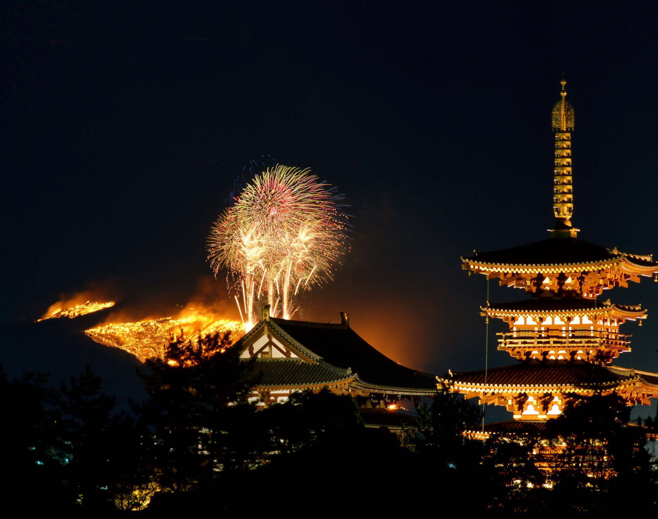 若草山 山焼き 薬師寺 魅せられて大和路