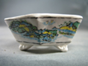 【受注生産品】 色絵山水図六角鉢・久保田彦山人作・盆栽鉢・植木鉢 : 盆栽鉢 工芸品