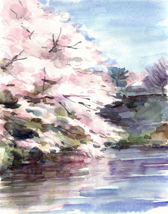 桜』風景 水彩画 （うえの ゆかり | 時期ズレましたが満開の桜