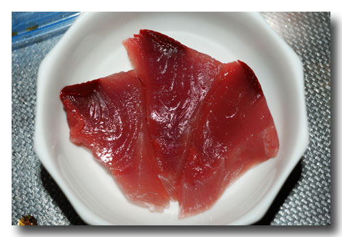 カツオの行者ニンニク醤油漬け ヅケ 薬味にも行者ニンニク 魚屋三代目日記