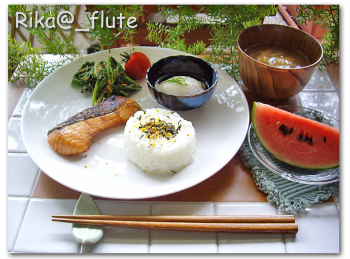 明日葉のごま炒め 朝ごはんプレート_c0103827_112895.jpg
