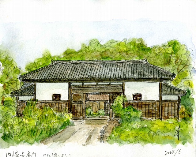 水彩　内山家長屋門・屋敷全体図　　Ｆ２　２点_b0091767_22304346.jpg