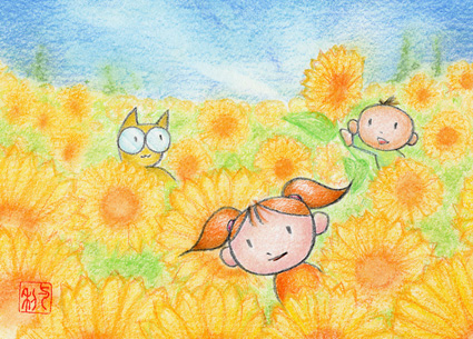 夏のひまわり畑 Takahashi Yori Illustration 夏のひまわり畑 Takahashi Yori Illustration