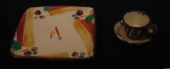 多色模様の陶器の鉢　陶芸作家 加山晴子 Vintage Japanese Folk Art: エッグベーカー / 加山晴子