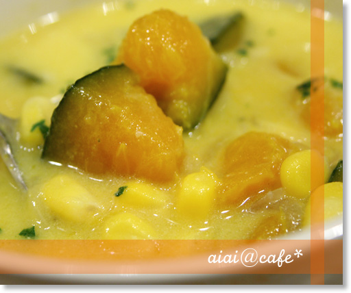 豆乳ベシャメルで かぼちゃのコーンスープ Aiai Cafe