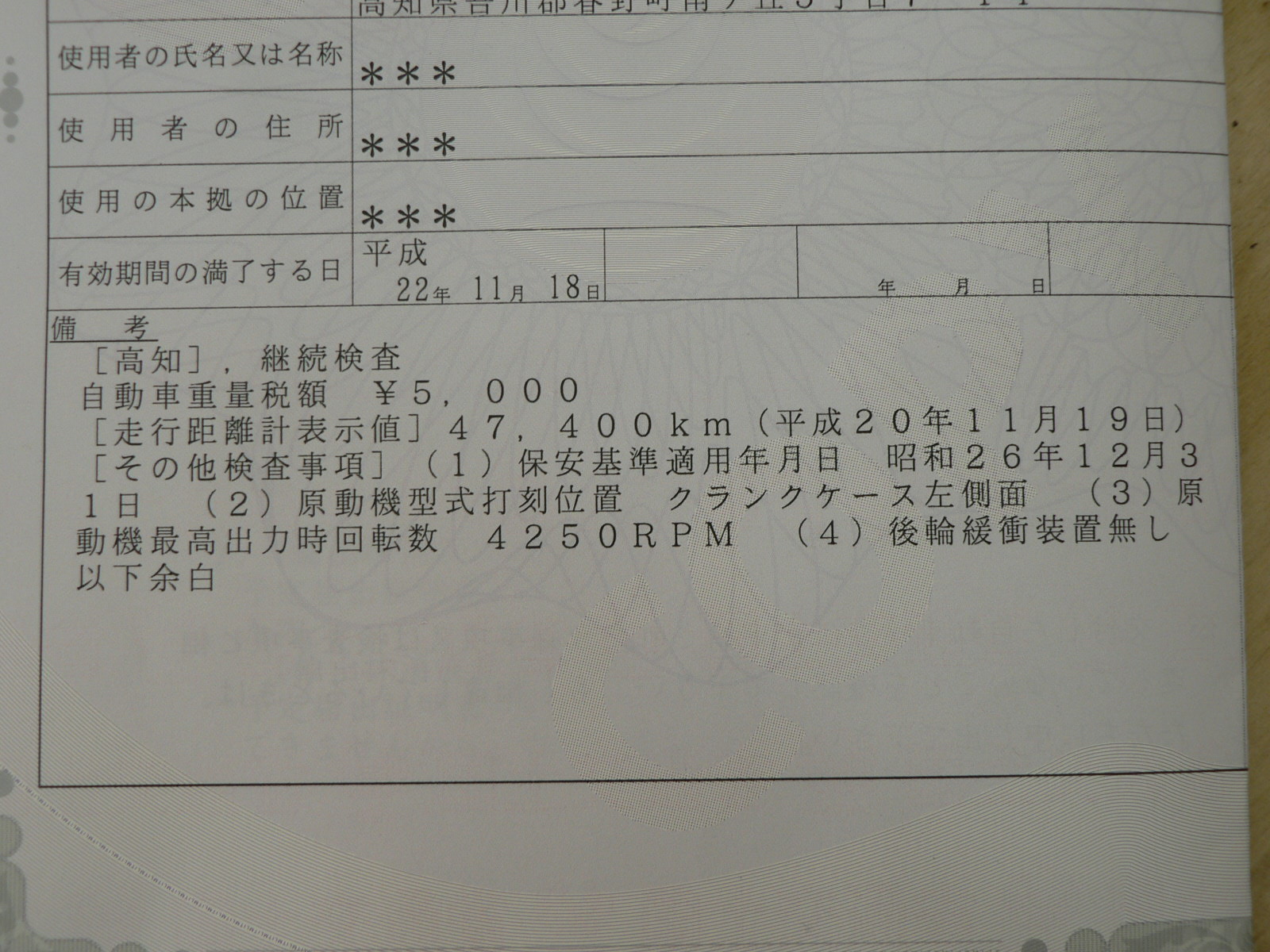 車検証 古いバイク陸王と 犬