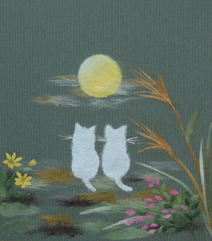 月見の猫 照代のちぎり絵