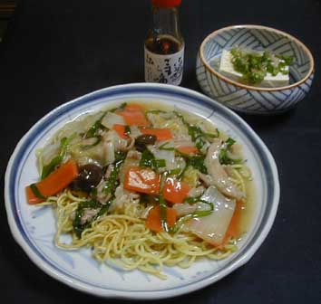 かた焼きそば風五目餡かけ＆木綿豆腐冷奴_e0126576_945632.jpg