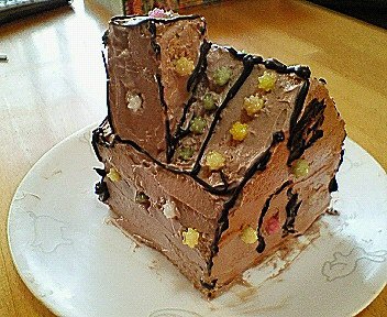 息子作 お家の形のケーキ ボンメルシィ Chokoballcafe