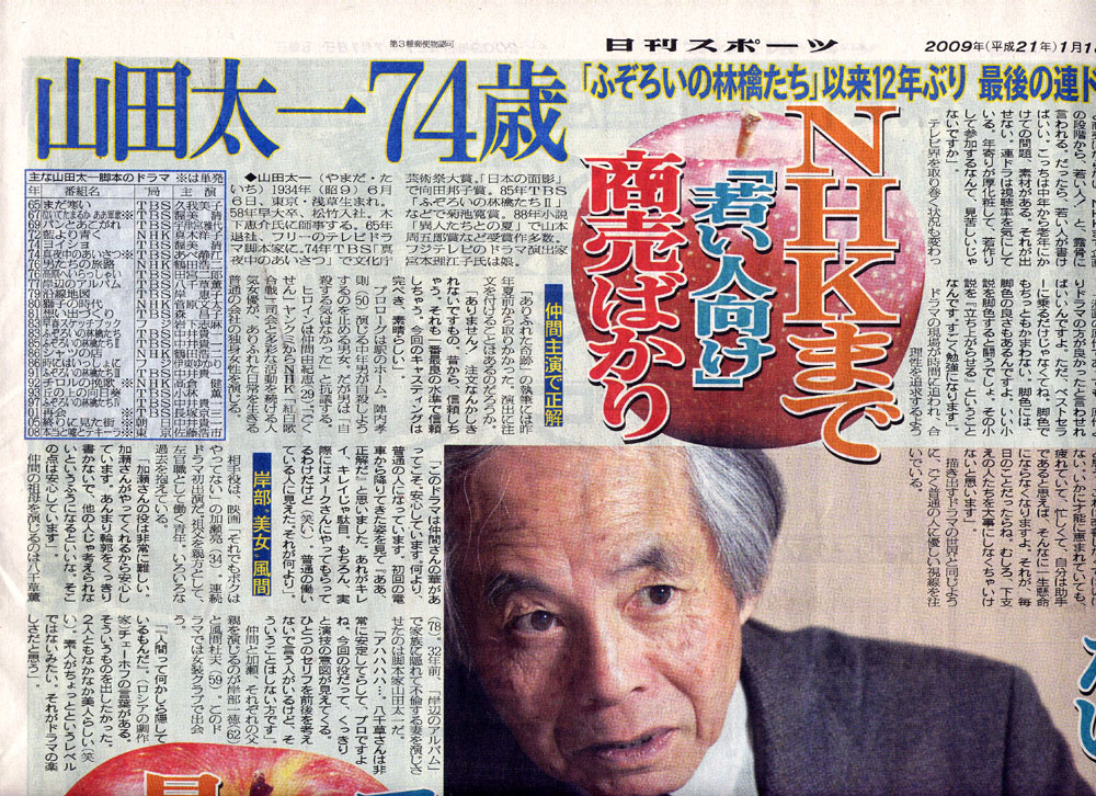 今日の「日刊スポーツ」に山田太一さんの記事　　　2009.1.18._f0151647_20405450.jpg