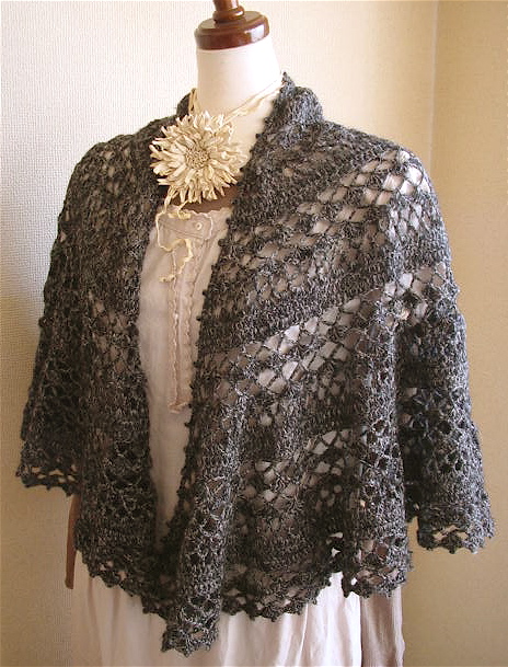 大きめ半円ストール 濃灰系 Dharmaknit Then