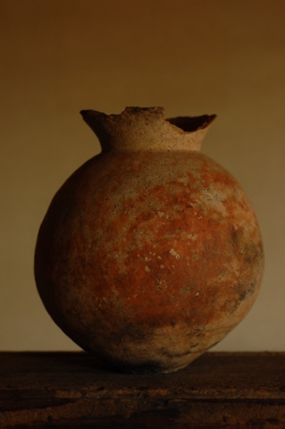 希少 弥生美術 双角付き弥生土器 ／広口壺 H 250mm 発掘 縄文
