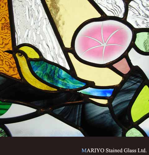 ステンドグラス 動物 小鳥と朝顔 ステンドグラス 作品 マリヨステンド作品集 東京都