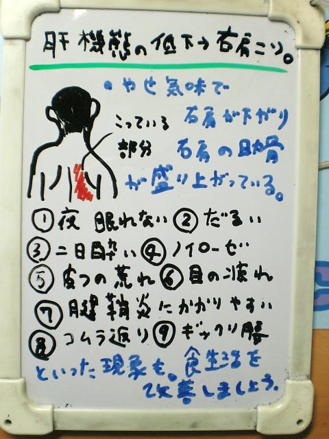 右肩がこる人は肝機能が低下している 整体 ツボゲッチューりらく屋 朝霞