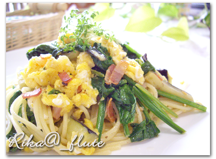 残り野菜で卵とじカルシウムパスタ_c0103827_12371977.jpg