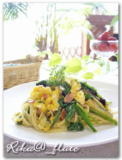 残り野菜で卵とじカルシウムパスタ_c0103827_12381980.jpg