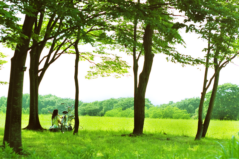 晴れの日の公園にて。木陰でトロンボーンの練習をする女性。_c0191707_21222641.jpg