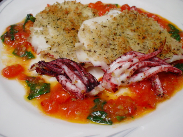 麦イカの香草パン粉焼き トマトソース イタリア料理 Libero