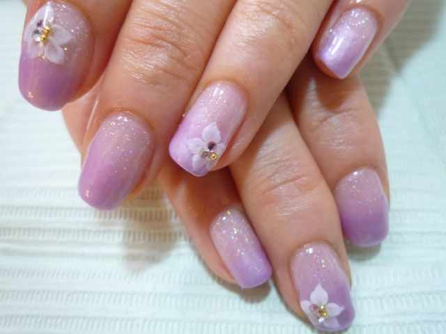 藤色 朱色 桃色 最近のグラデーションネイル カルジェル Glitter Nails 横浜元町 ネイルサロンblog