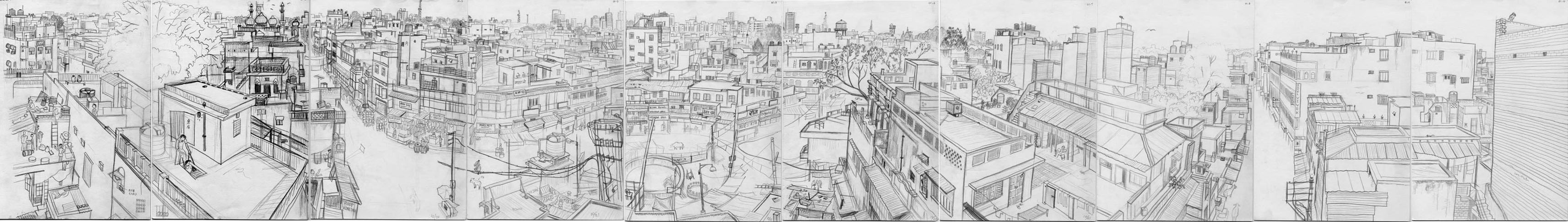 世界初公開!デリー旧市街メインバザール・パハールガンジ地区パノラマ絵_c0191953_1512487.jpg