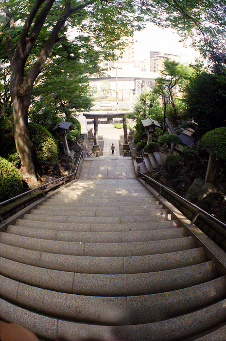品川神社の長い階段 東京魚眼レンズ