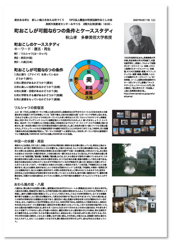 摂田屋講演レジメ 秋山孝の街おこしコンセプト図 秋山孝ポスター美術館長岡ニュース Apm News