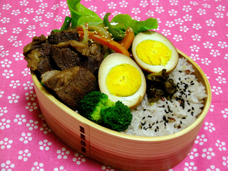 煮玉子のお弁当と息子の作った玉子焼き_b0171098_7491693.jpg