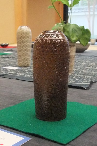 金田鹿男　陶芸家　小紋象巌花生 金田鹿男 陶芸家 小紋象巌花生