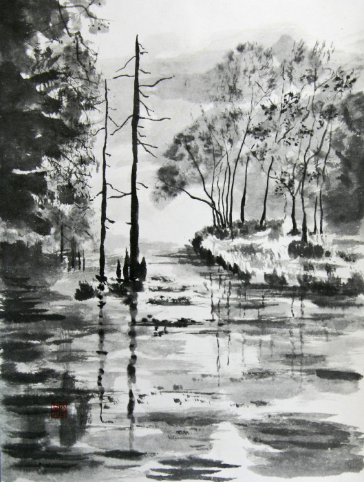 水墨画 （大正池Ⅱ） : 自由気ままに