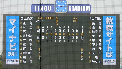   　１１月８日　東都大学野球　入替戦　国士舘大（２部優勝）対青学大（１部最下位）_b0166128_16491181.jpg