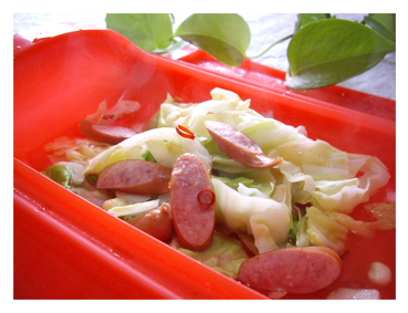 ソーセージとキャベツのさっぱりパスタ ルクエでパスタ_c0103827_1315044.jpg