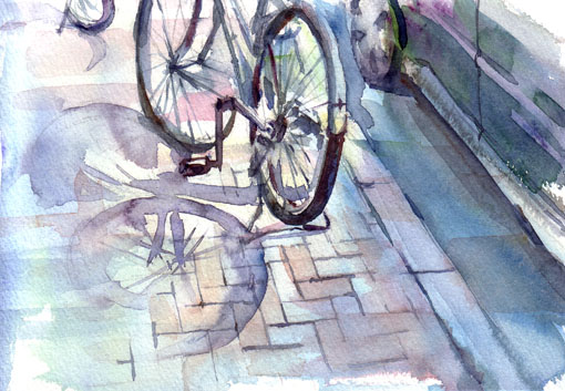 舗道の自転車 : 水々彩々、流れのままに。