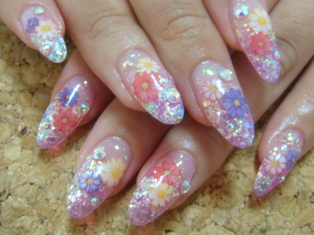 押し花ネイル　ロング☆_a0145558_16411727.jpg