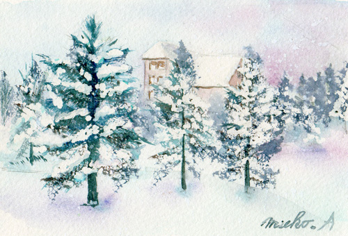 メルカリ 額付き(黒）油絵 uF6-060204 風景 雪景色-