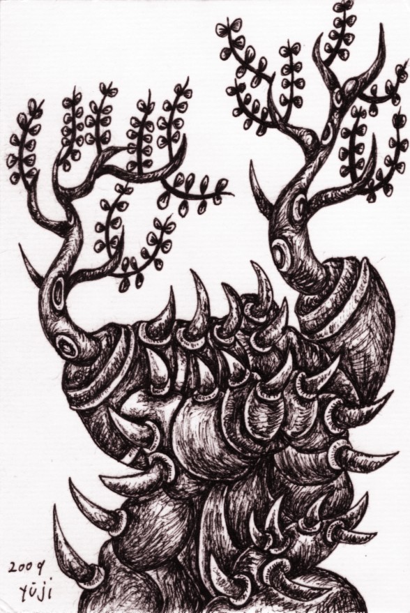 ボールペン画11 このペン画だけはダークブラウンで描きました シュールな絵画の抽象画の油絵奮闘記