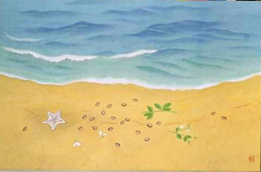 小野竹喬 「樹間の茜」 岩絵具方式複製画 刷り込みサイン有り