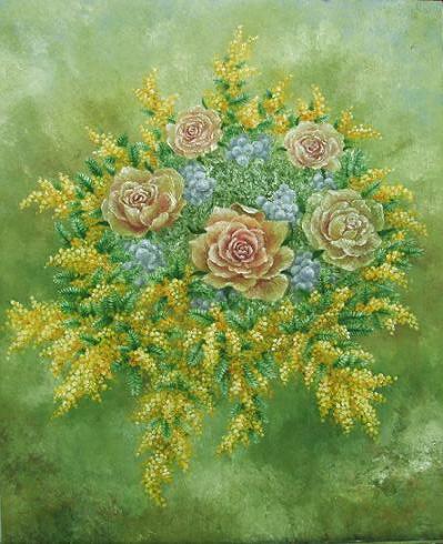 薔薇とミモザの油絵_b0089338_11104317.jpg