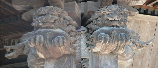 ○江戸期 木鼻 頭貫 獅子 狛犬 社寺建築 木彫 獅子 寺院装飾 臭かっ
