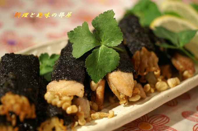 《居酒屋メニューde晩ご飯》ジャンボ掻き揚げ／ズケ鮪とエノキ茸の磯辺巻き揚げ／他です。_b0033423_16302785.jpg