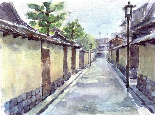 水彩画原画 武家屋敷